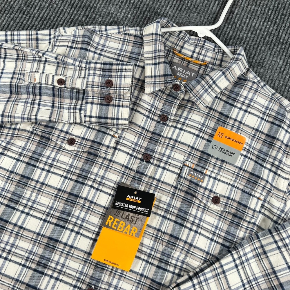 Ariat Rebar Shirt Womens 2XL XXL Gray Plaid Long Sleeve Button Up Flannel New